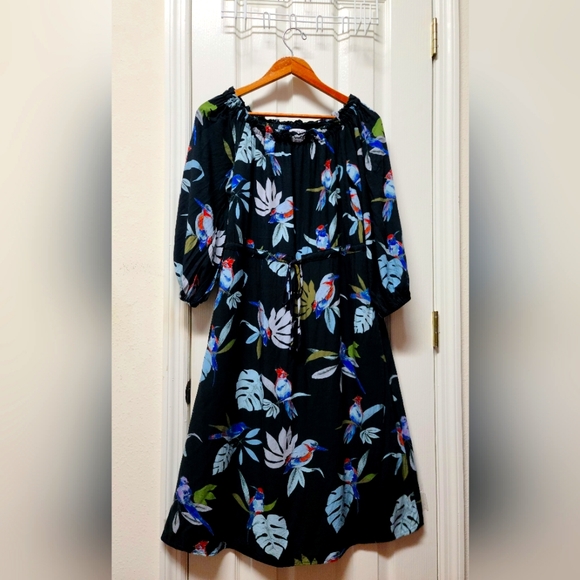 ANTHROPOLOGIE SAM & LAVI OFF THE SHOULDER BIRDS OF PARADISE CARDINALS DRESS XS - Picture 1 of 15